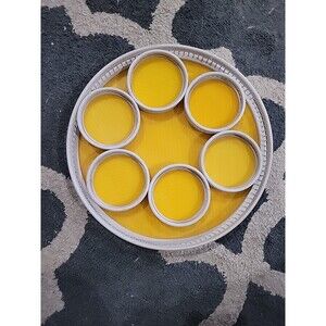 White Serving Tray And 6 Coasters -Yellow W White Pinstripes MCM Vintage Barware